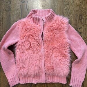 Gap Kids cotton zip sweater faux fur